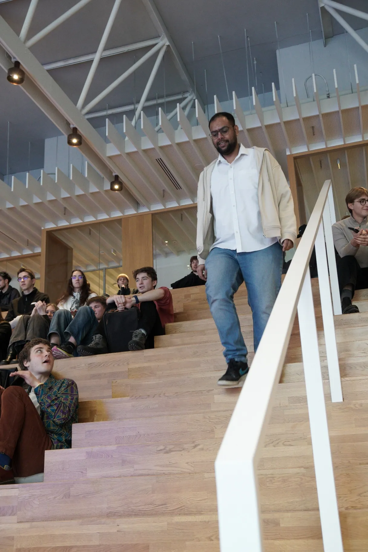 Irfanulla heading down the stairs to the stage