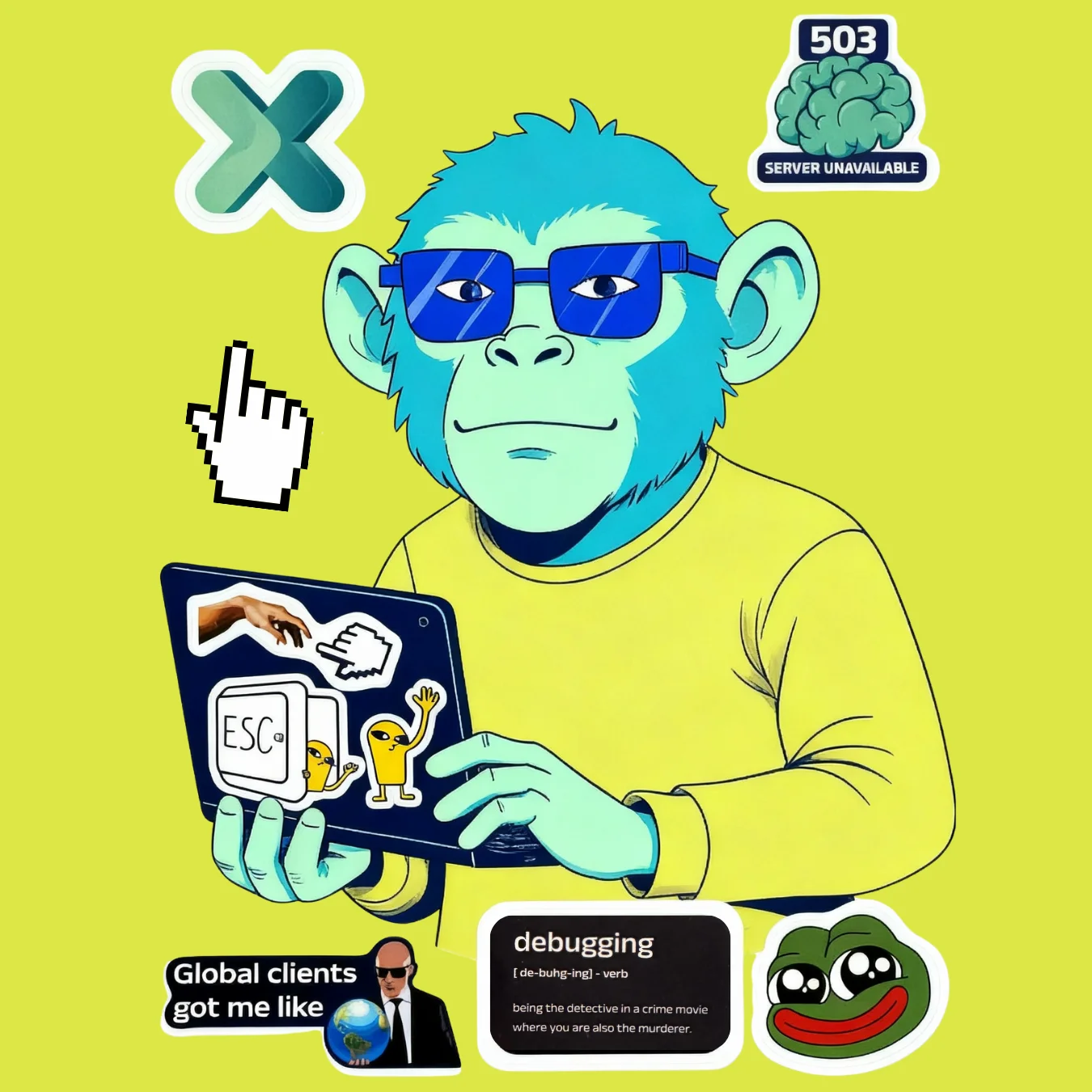 Vibecoding mascot with Oxylabs stickers