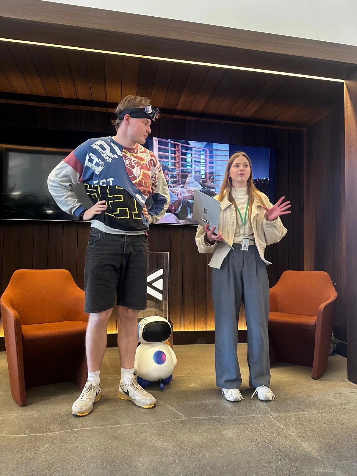 Goda and Aleksas demonstrating their sleep technology prototype