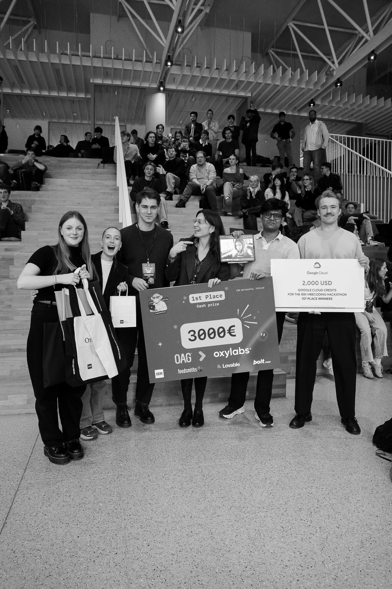 FocusAI team receiving grand prize with organizers